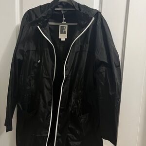 Black Hooded Windbreaker with White Trim